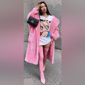 Fashion Nova Women's Pink Oversized Teddy Coat - Size XS